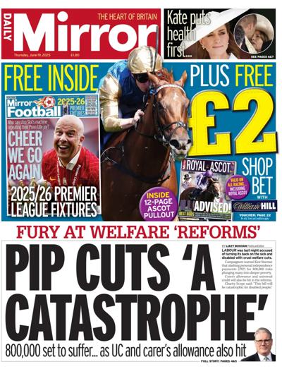 Daily Mirror (UK) Newspaper Front Page for 19 June 2025