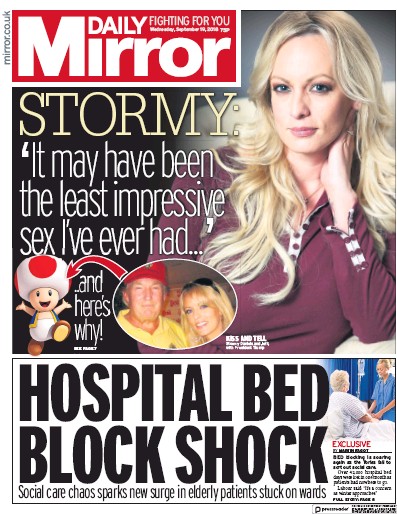 Daily Mirror Newspaper Front Page for 19 September 2018