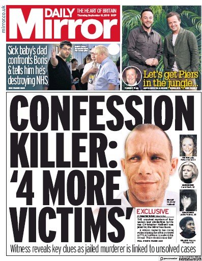 Daily Mirror Newspaper Front Page for 19 September 2019