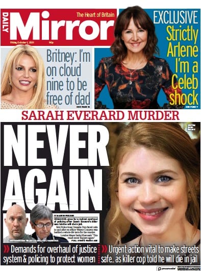 Daily Mirror (UK) Newspaper Front Page for 1 October 2021