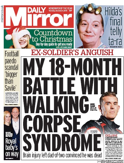 Daily Mirror Newspaper Front Page for 1 December 2016