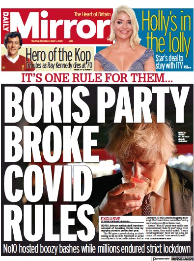 Daily Mirror (UK) Newspaper Front Page for 1 December 2021