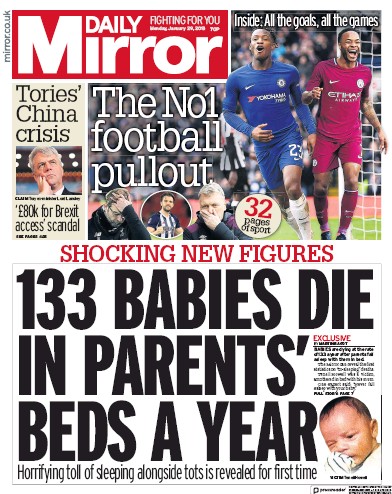 Daily Mirror Newspaper Front Page for 1 February 2018
