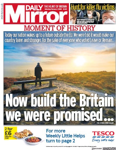 Daily Mirror (UK) Newspaper Front Page for 1 February 2020