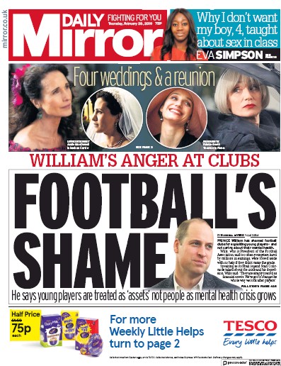 Daily Mirror Newspaper Front Page for 1 March 2019