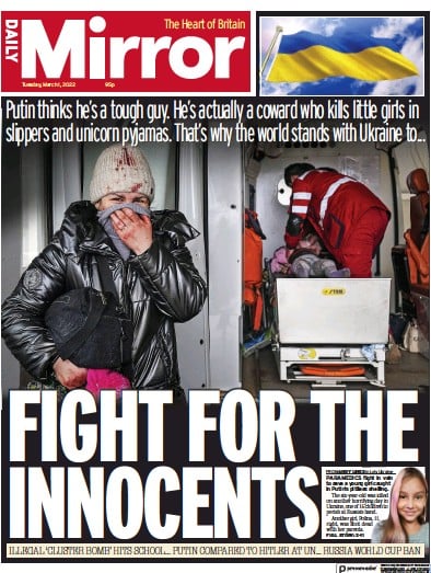 Daily Mirror Newspaper Front Page for 1 March 2022