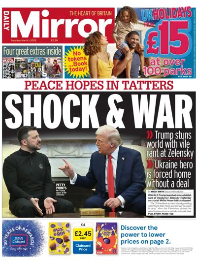 Daily Mirror (UK) Newspaper Front Page for 1 March 2025