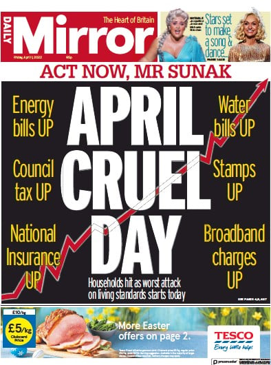 Daily Mirror (UK) Newspaper Front Page for 1 April 2022