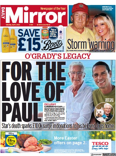 Daily Mirror (UK) Newspaper Front Page for 1 April 2023