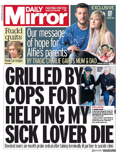 Daily Mirror Newspaper Front Page for 1 May 2018