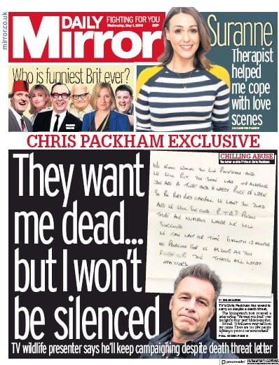 Daily Mirror Newspaper Front Page for 1 May 2019