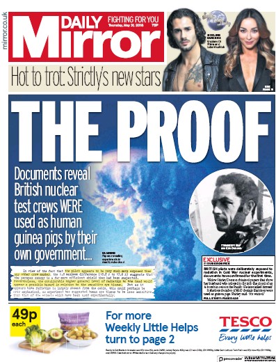 Daily Mirror Newspaper Front Page for 1 June 2018