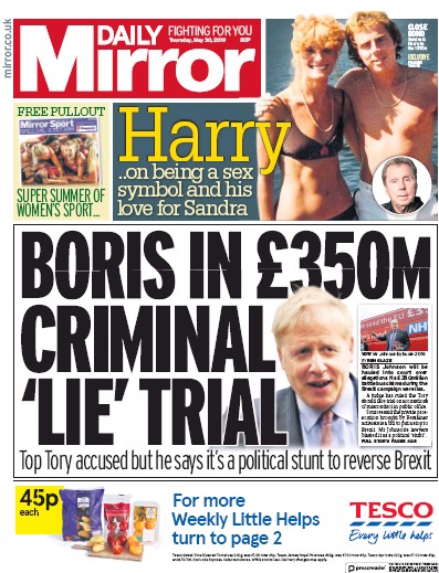 Daily Mirror Newspaper Front Page for 1 June 2019