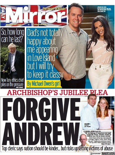 Daily Mirror (UK) Newspaper Front Page for 1 June 2022