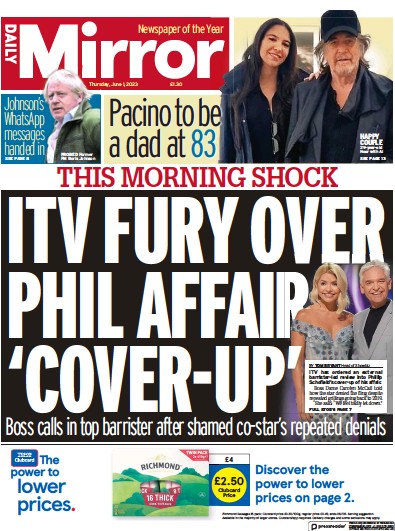 Daily Mirror (UK) Newspaper Front Page for 1 June 2023
