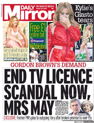 Daily Mirror Newspaper Front Page for 1 July 2019