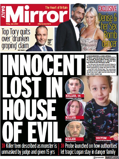 Daily Mirror (UK) Newspaper Front Page for 1 July 2022