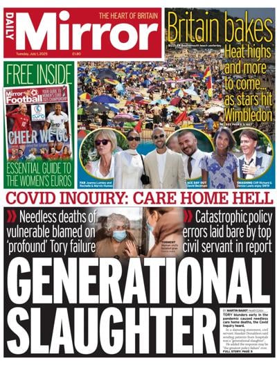 Daily Mirror (UK) Newspaper Front Page for 1 July 2025