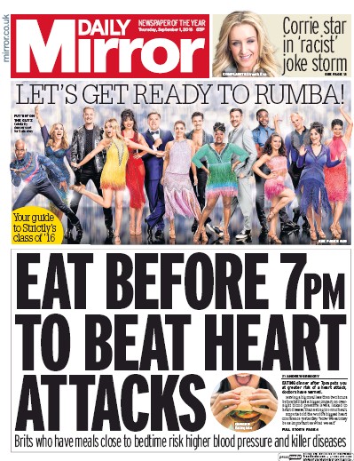 Daily Mirror (UK) Newspaper Front Page for 1 September 2016