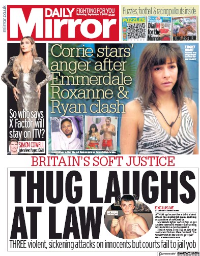 Daily Mirror Newspaper Front Page for 1 September 2018