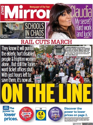 Daily Mirror (UK) Newspaper Front Page for 1 September 2023