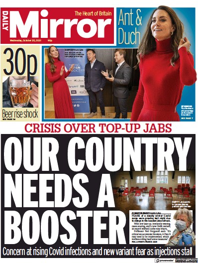 Daily Mirror (UK) Newspaper Front Page for 20 October 2021