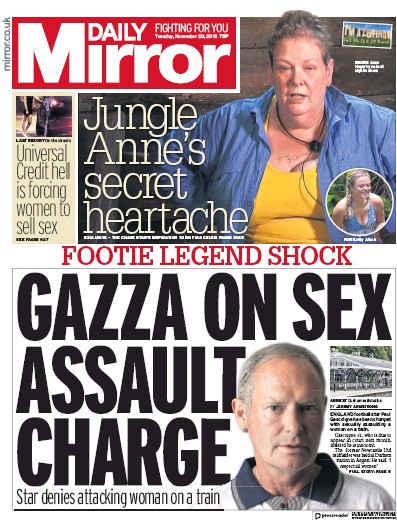 Daily Mirror Newspaper Front Page for 20 November 2018