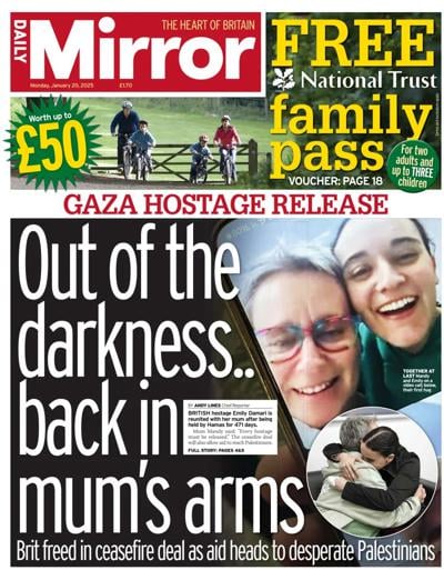 Daily Mirror (UK) Newspaper Front Page for 20 January 2025