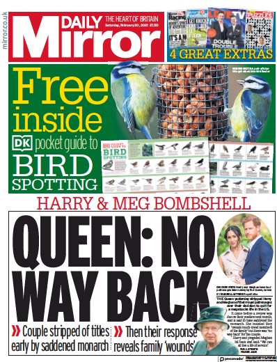 Daily Mirror Newspaper Front Page for 20 February 2021