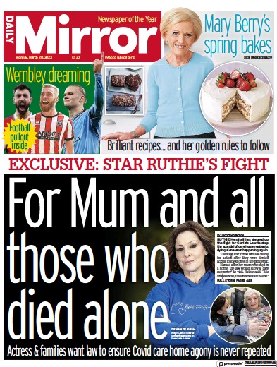 Daily Mirror (UK) Newspaper Front Page for 20 March 2023