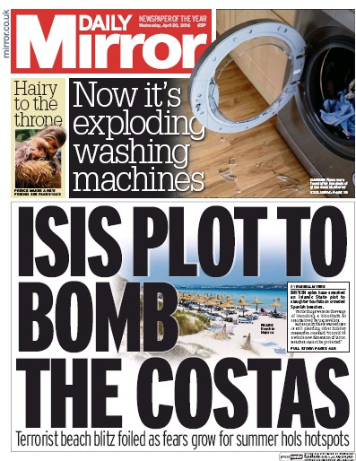 Daily Mirror (UK) Newspaper Front Page for 20 April 2016
