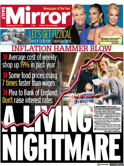 Daily Mirror (UK) Newspaper Front Page for 20 April 2023
