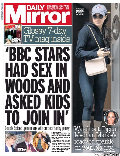 Daily Mirror Newspaper Front Page for 20 May 2017
