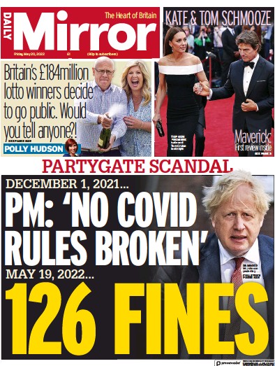 Daily Mirror (UK) Newspaper Front Page for 20 May 2022