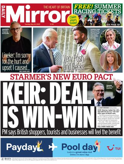 Daily Mirror (UK) Newspaper Front Page for 20 May 2025