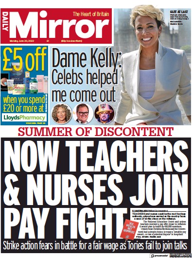 Daily Mirror (UK) Newspaper Front Page for 20 June 2022