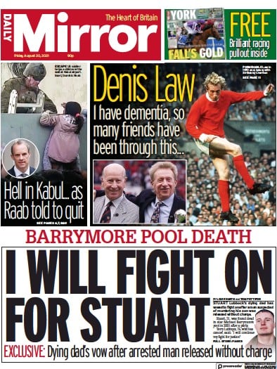 Daily Mirror (UK) Newspaper Front Page for 20 August 2021