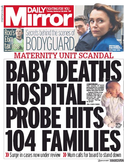 Daily Mirror (UK) Newspaper Front Page for 20 September 2018