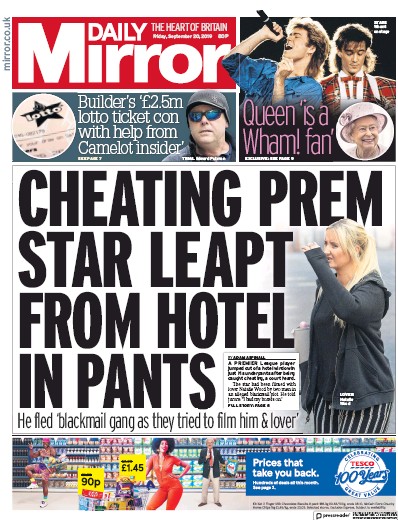 Daily Mirror Newspaper Front Page for 20 September 2019