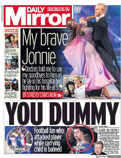Daily Mirror Newspaper Front Page for 21 October 2017