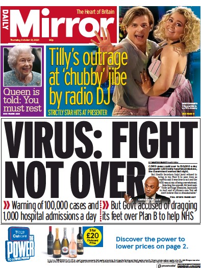 Daily Mirror (UK) Newspaper Front Page for 21 October 2021