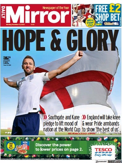 Daily Mirror (UK) Newspaper Front Page for 21 November 2022