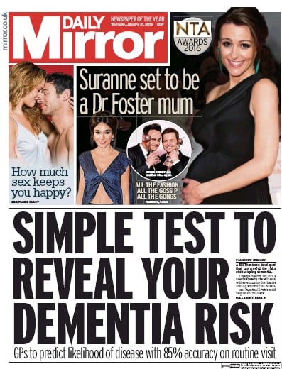 Daily Mirror Newspaper Front Page for 21 January 2016