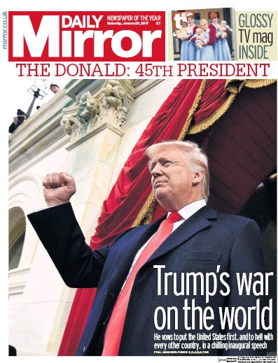 Daily Mirror Newspaper Front Page for 21 January 2017