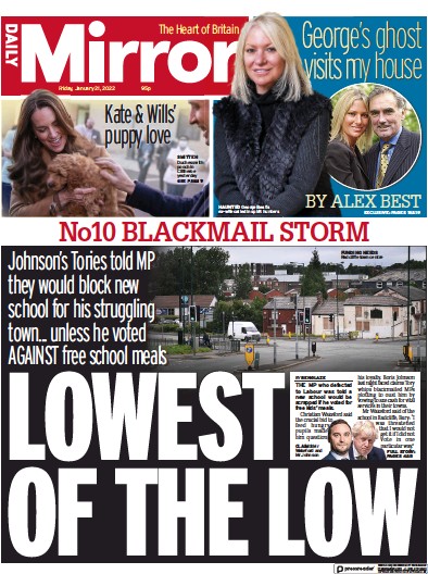Daily Mirror (UK) Newspaper Front Page for 21 January 2022