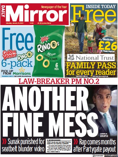 Daily Mirror (UK) Newspaper Front Page for 21 January 2023