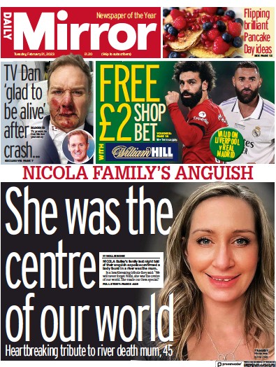 Daily Mirror (UK) Newspaper Front Page for 21 February 2023