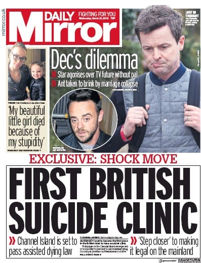 Daily Mirror Newspaper Front Page for 21 March 2018