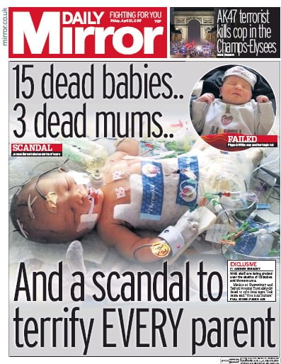 Daily Mirror Newspaper Front Page for 21 April 2017