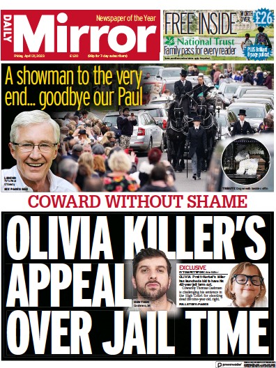 Daily Mirror (UK) Newspaper Front Page for 21 April 2023